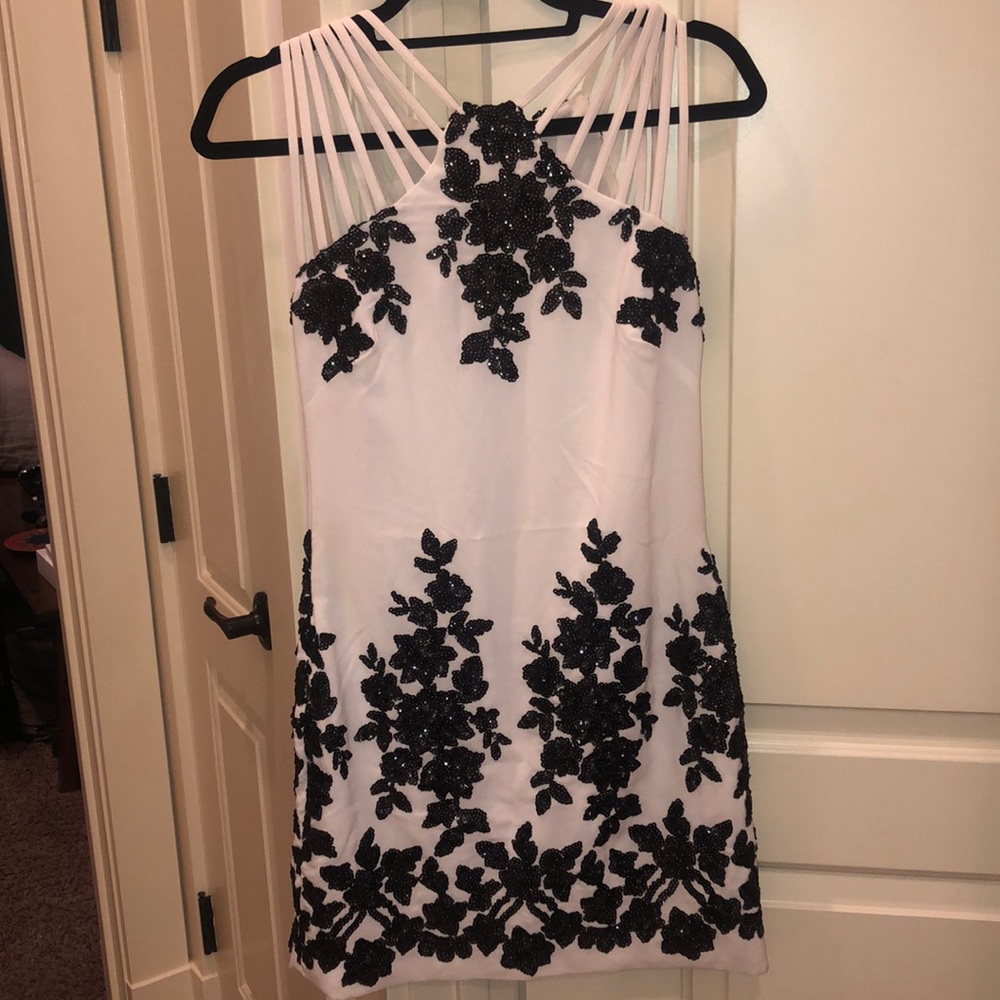 black and white sequin dress